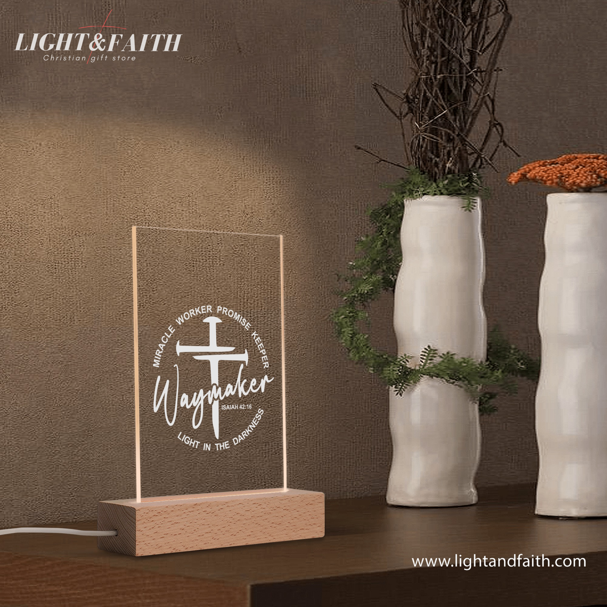 Waymarker - Isaiah 42:16 LED Light, Christian Bible Verse Lamp, Christian Home Decor, Faith Based Decor, Religious LED Light. NLLAF08